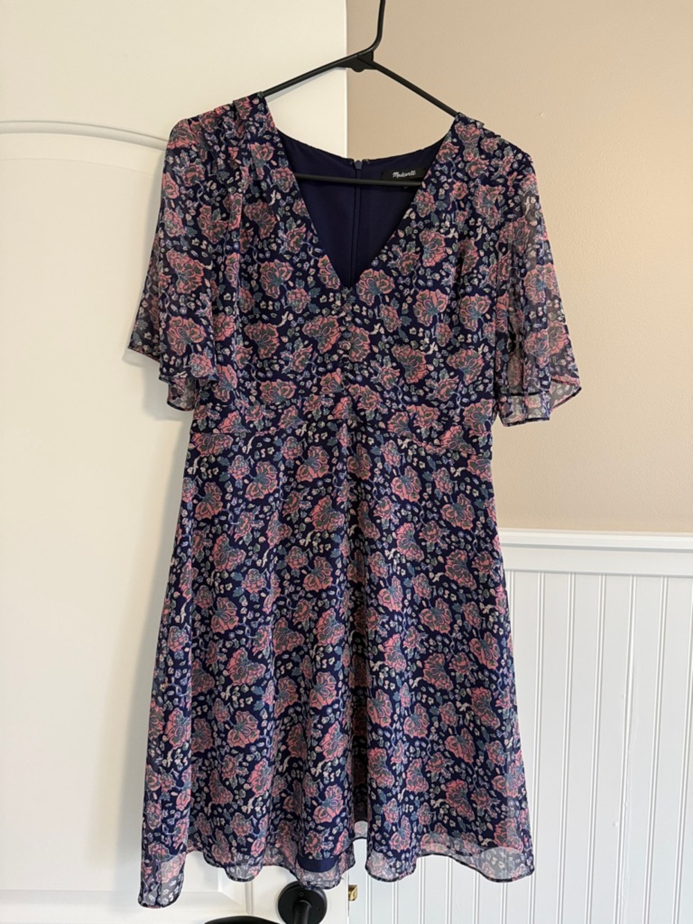 Madewell Navy Mini Dress with Pink Floral Print